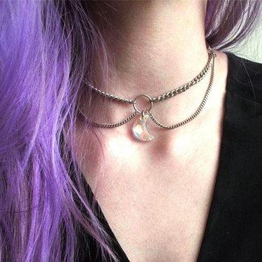 Shining Crystal Crescent Moon Pendant Multi-layer Necklace-Your Soul Place